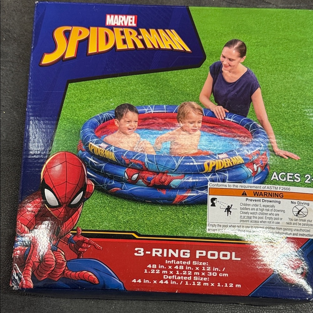 Marvel Spider-Man Kids 3-Ring Inflatable Pool - Red and Blue 48x48x12” BNWT
